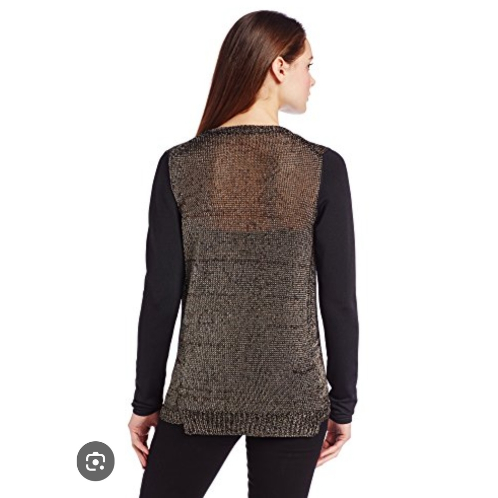Elie Tahari Women's Zareen Yarn Chic Black Gold Drape Front Cardigan Small - Picture 2 of 11